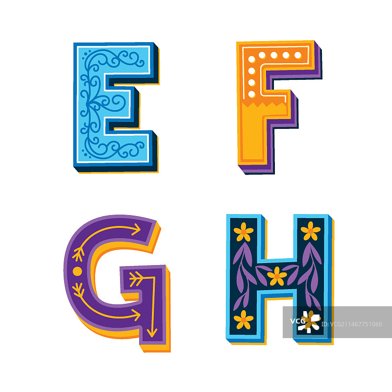 字母e、f、g和h图片素材