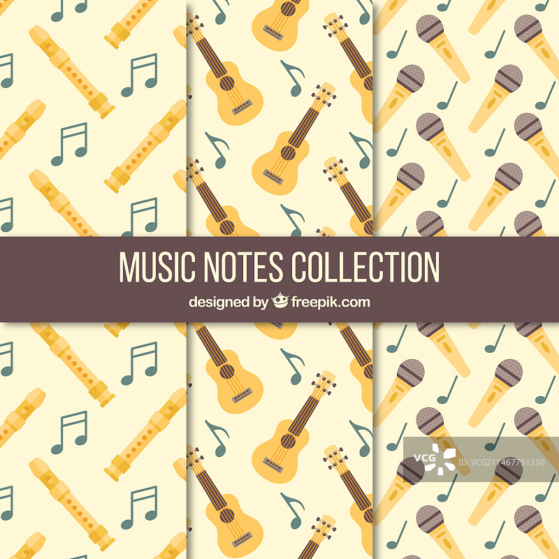 带乐器和麦克风的复古图案合集图片素材