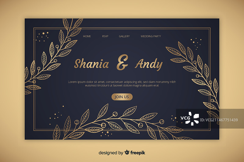 金色优雅婚礼引导页图片素材