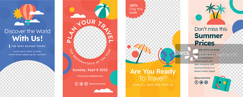 扁平风格旅行社Instagram快拍图片素材