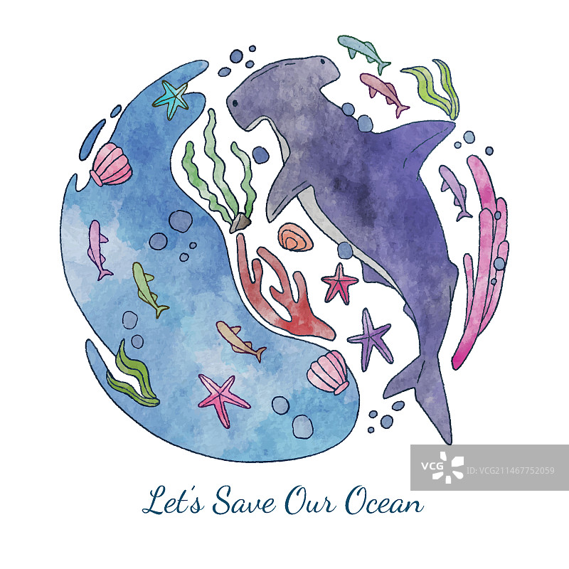 世界海洋日水彩插画图片素材