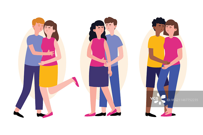 情侣接吻扁平风格插画图片素材