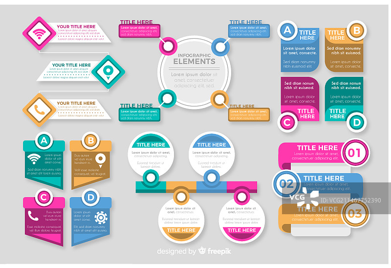 扁平风格彩色信息图表元素合集图片素材