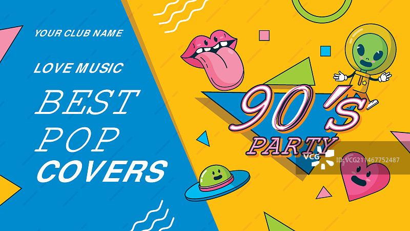 手绘卡通90年代派对YouTube缩略图图片素材
