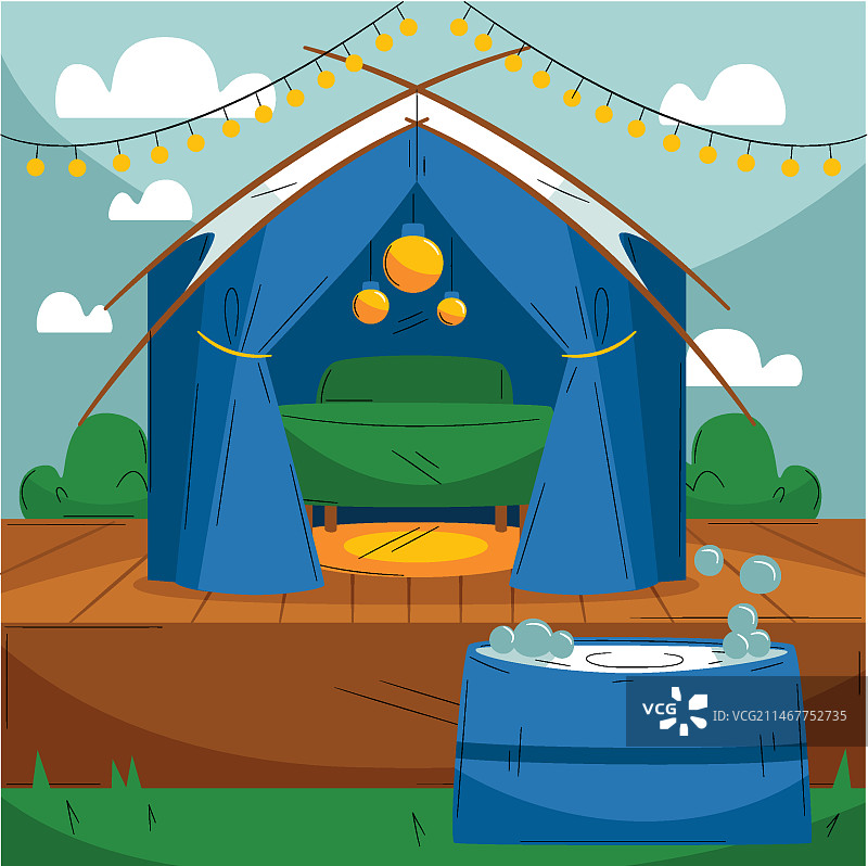 手绘扁平风格豪华露营插画图片素材