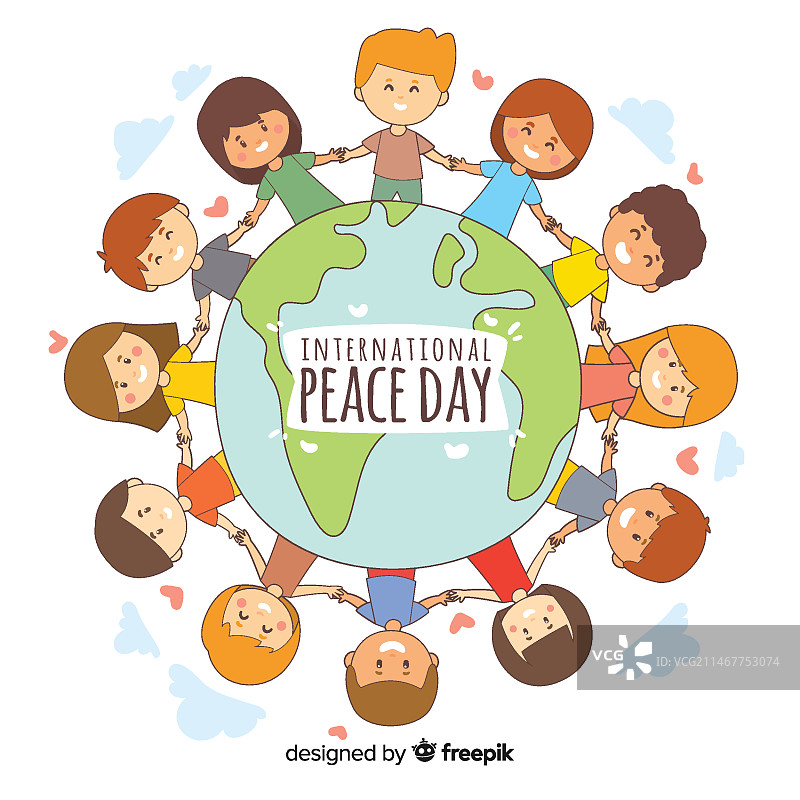 手绘和平日儿童手拉手图片素材