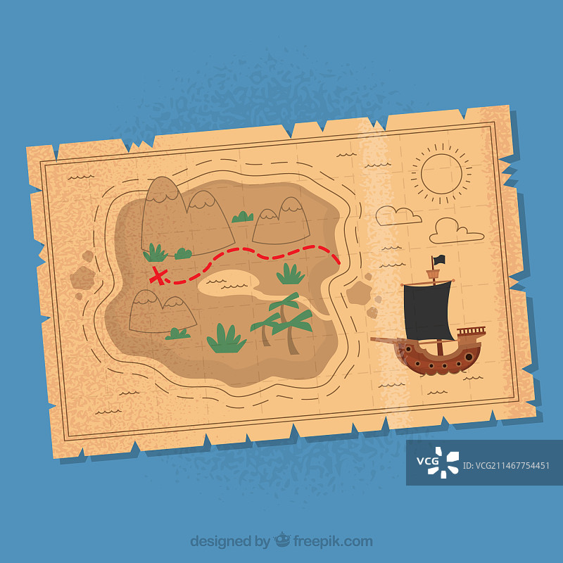 扁平风格的宝藏地图背景图片素材