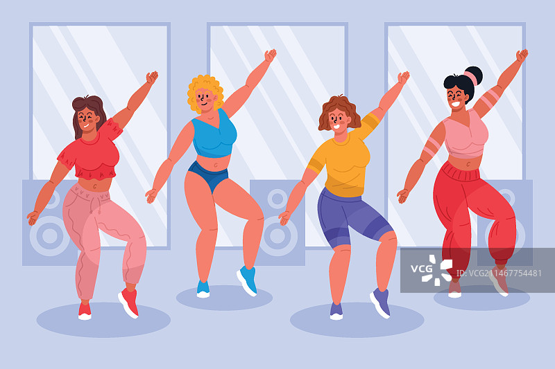 手绘扁平风舞蹈健身课程插画图片素材