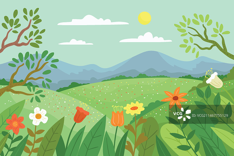 手绘春天风景图片素材