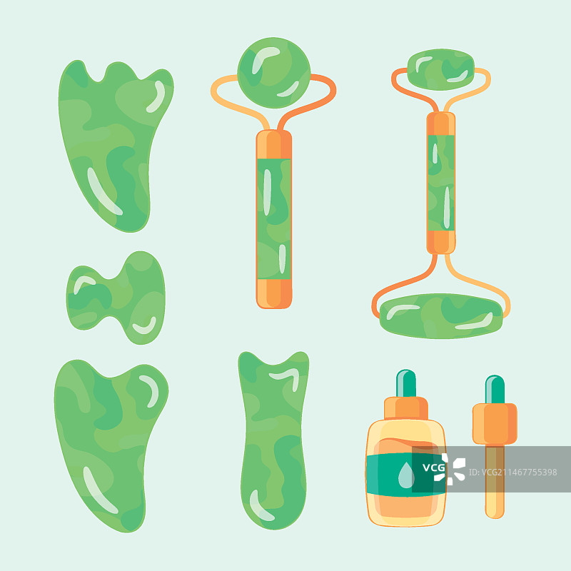 手绘扁平风格玉石滚轮和刮痧合集图片素材
