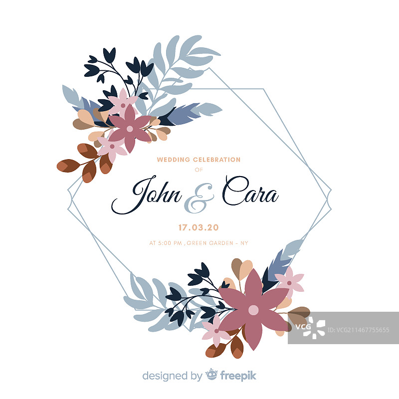 水彩花卉边框婚礼邀请函图片素材