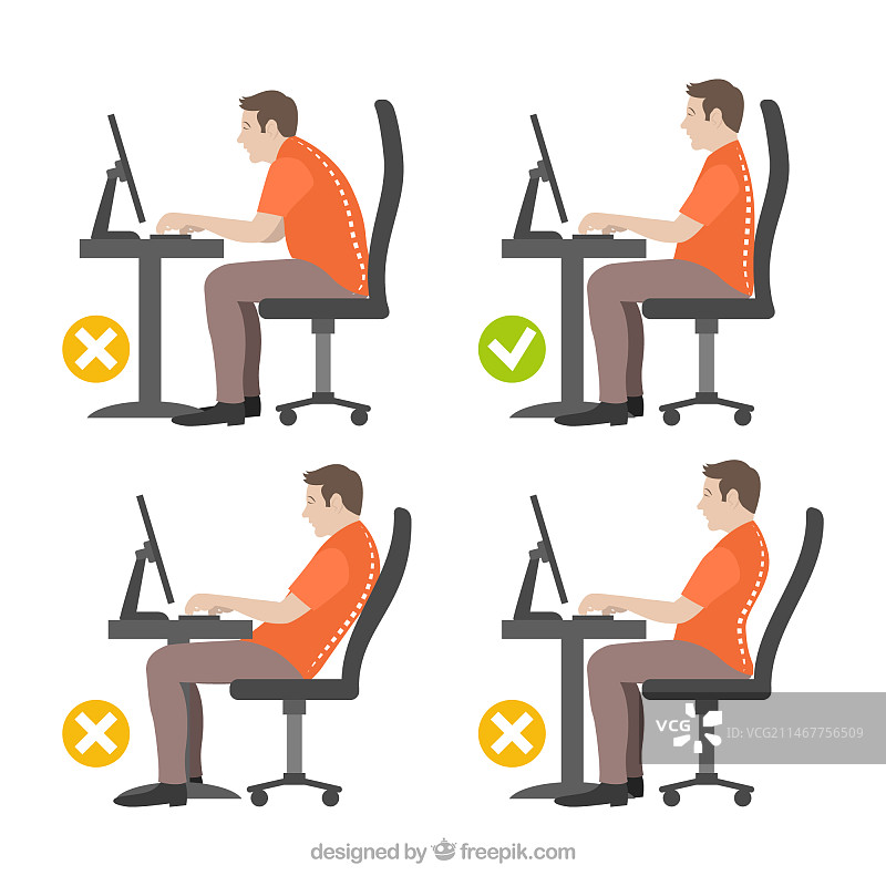 男人正确和错误姿势插画图片素材