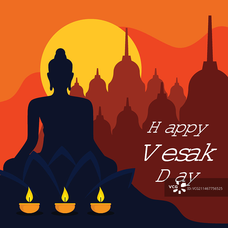 卫塞节扁平风格插画图片素材