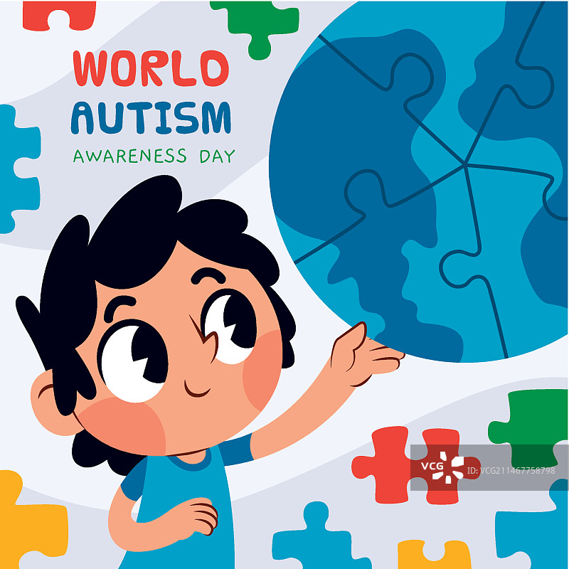 手绘世界自闭症日宣传插画图片素材