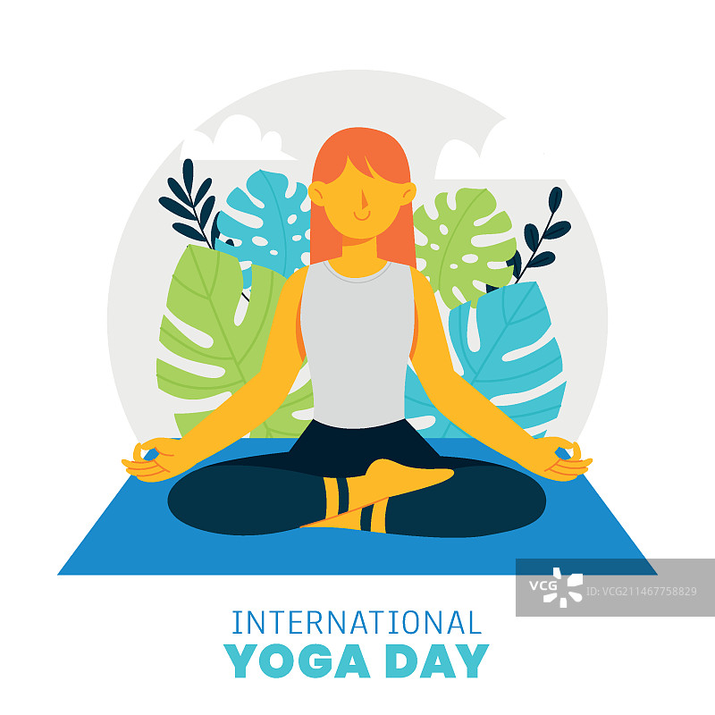 扁平风格国际瑜伽日插画图片素材