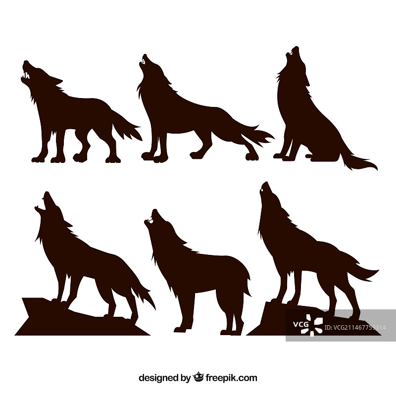 嚎叫的狼剪影合集。图片素材