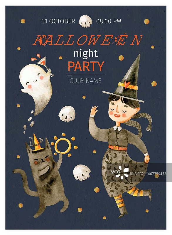 万圣节海报，跳舞的女巫图片素材