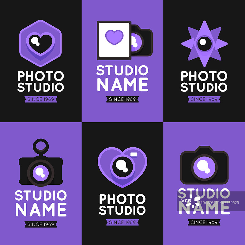 紫色扁平风相机logo合集图片素材