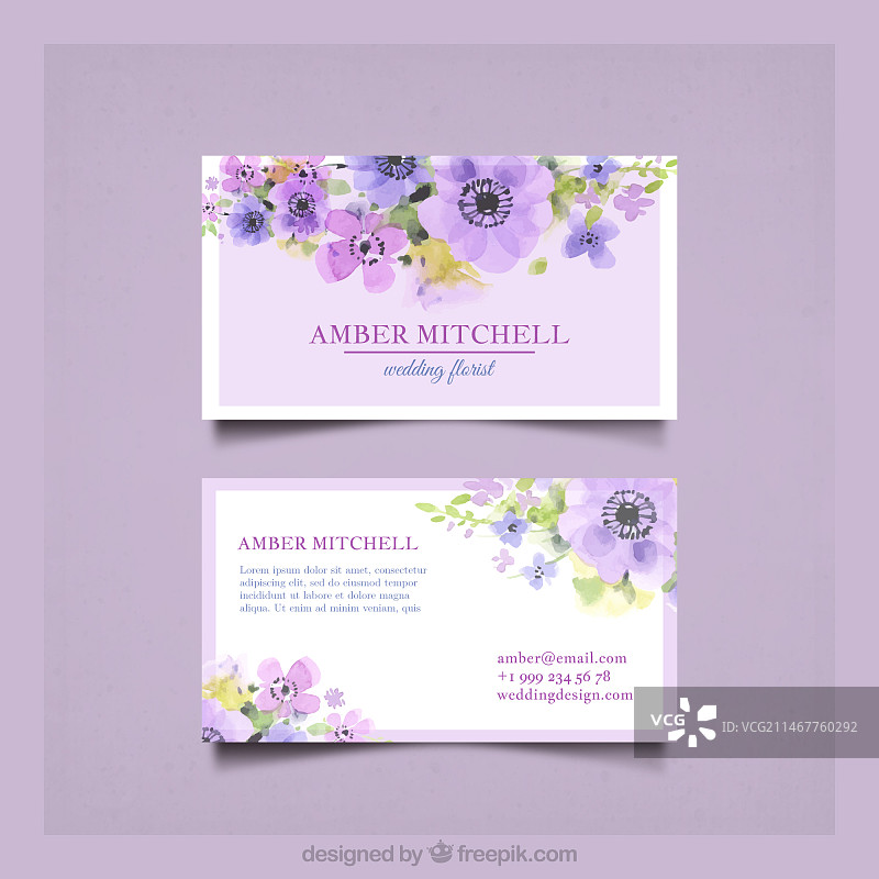 带有漂亮水彩花卉的名片图片素材