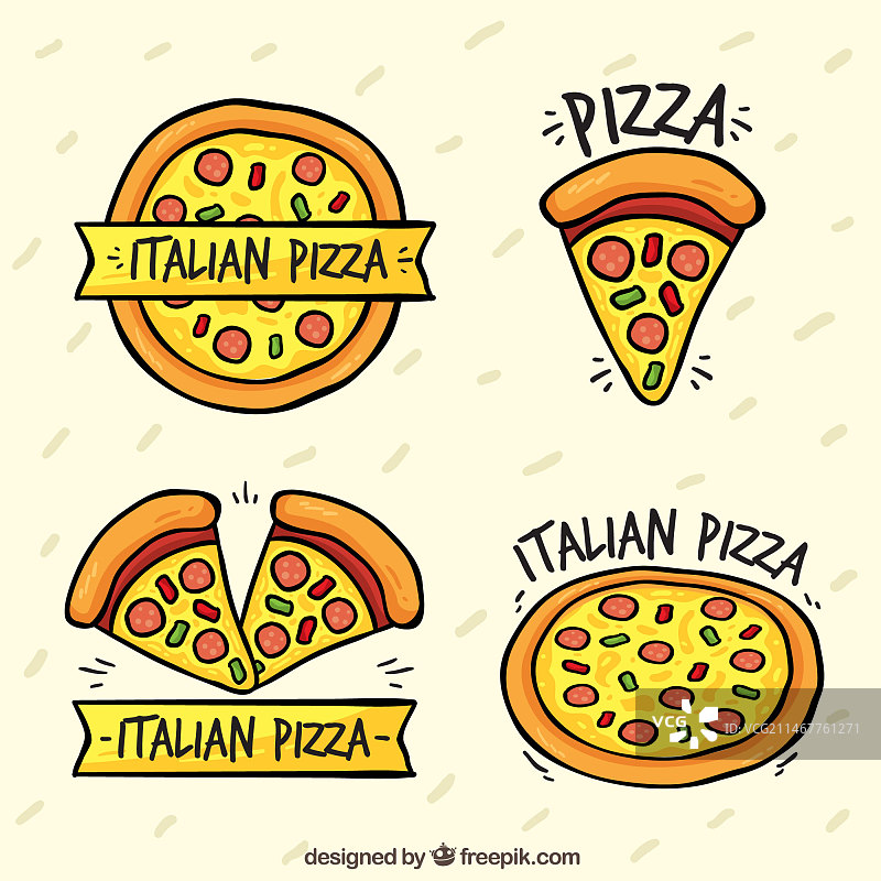 手绘披萨标志套装图片素材