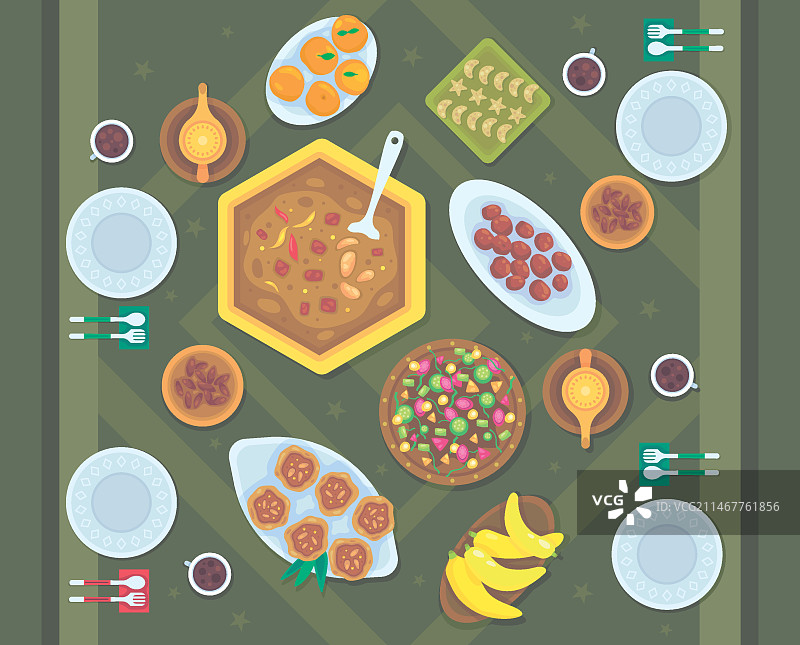 开斋饭扁平风格插画图片素材