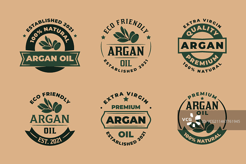 扁平风格的摩洛哥坚果油徽章合集图片素材