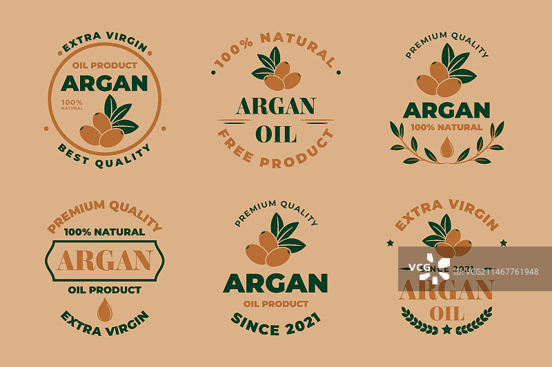 扁平风格的摩洛哥坚果油徽章合集图片素材