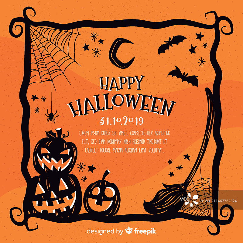 橙色手绘万圣节边框图片素材