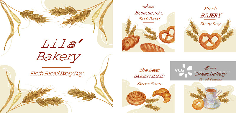 水彩烘焙Instagram帖子模板图片素材