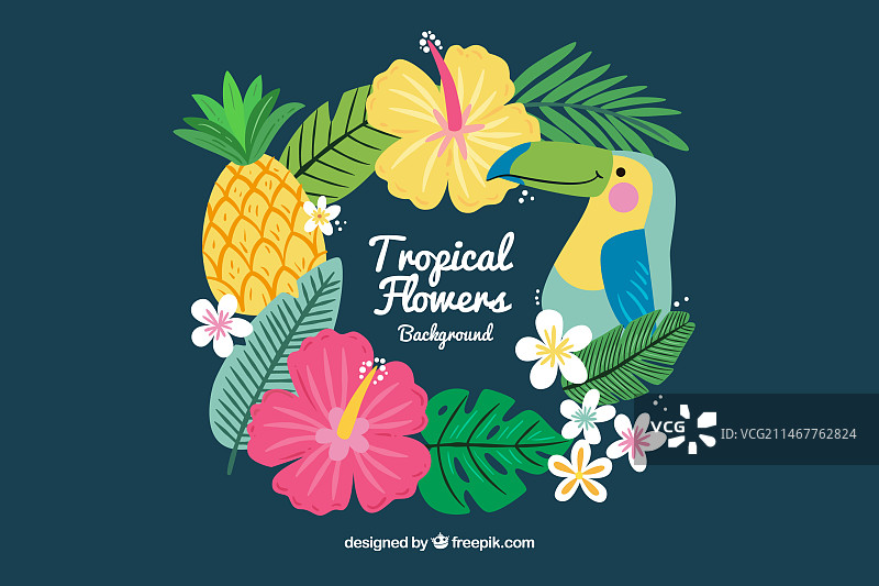 手绘热带树叶背景图片素材