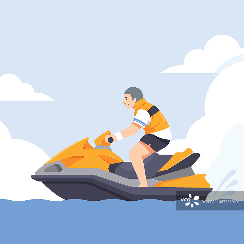 手绘扁平风格水上摩托艇插画图片素材