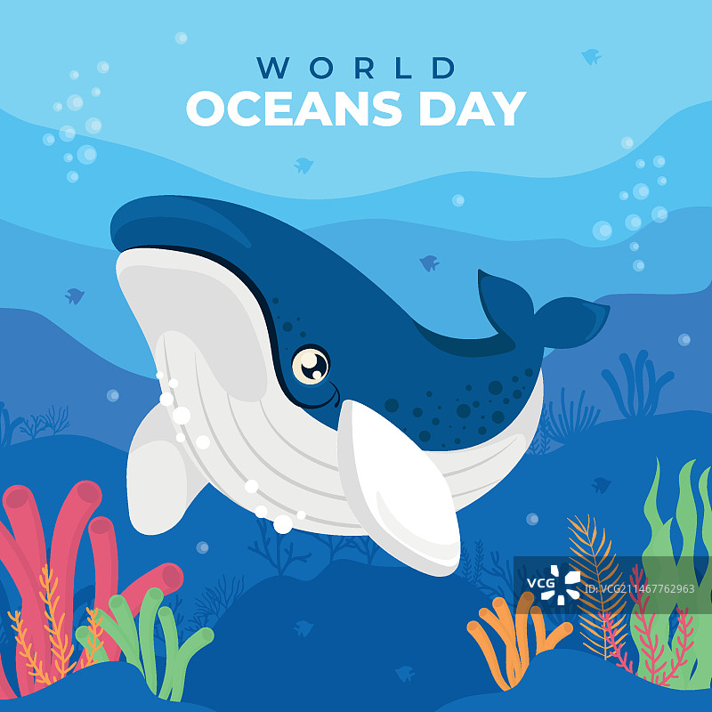 世界海洋日手绘扁平插画图片素材