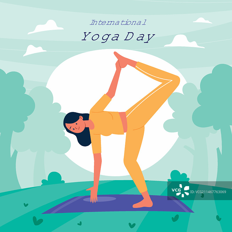 国际瑜伽日手绘扁平插画图片素材