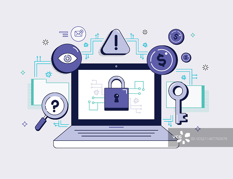 手绘扁平风格勒索软件插画图片素材