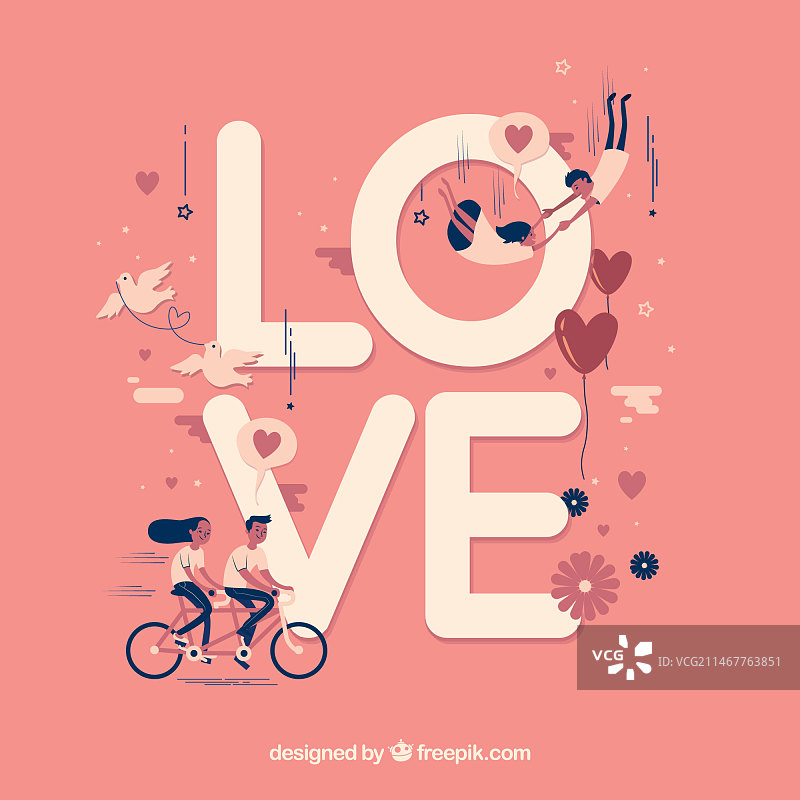 可爱的“爱”字背景与情侣图片素材