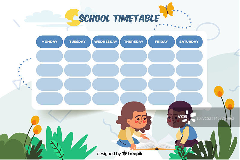 彩色学校课程表扁平设计模板图片素材