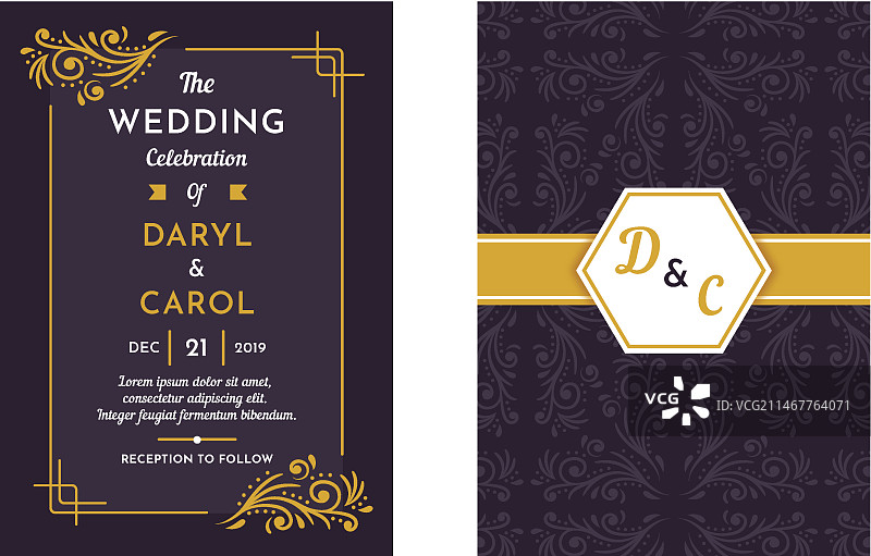 复古婚礼请柬模板图片素材