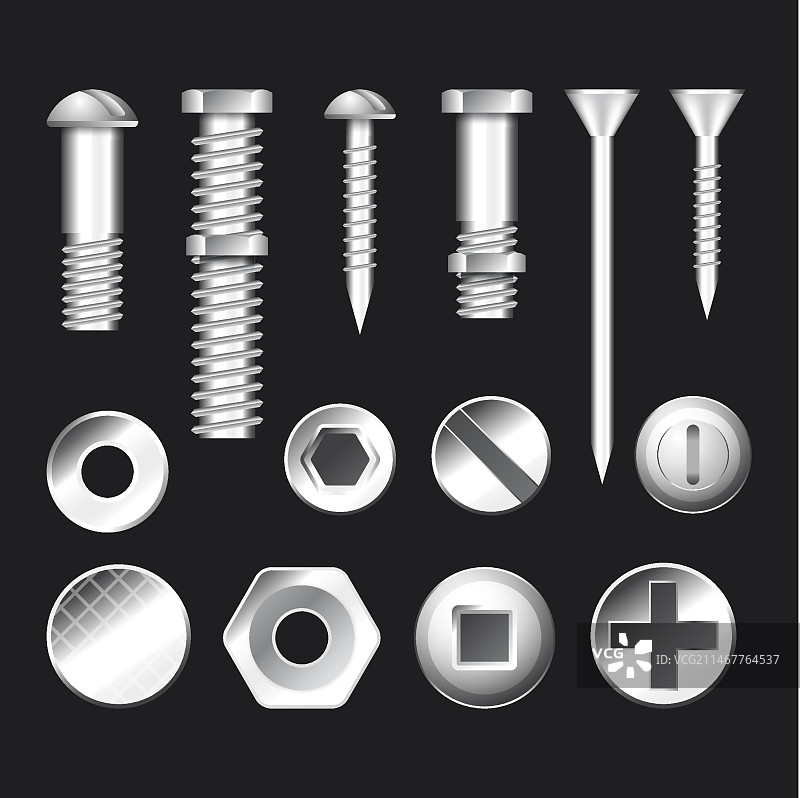 逼真的工业螺母和螺栓合集图片素材