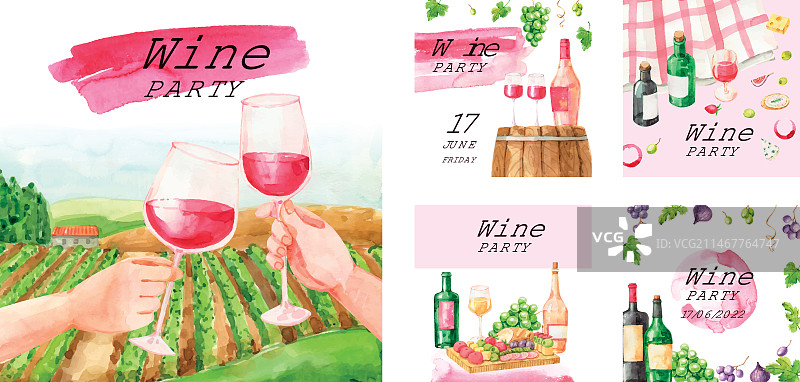 水彩葡萄酒派对Instagram帖子图片素材