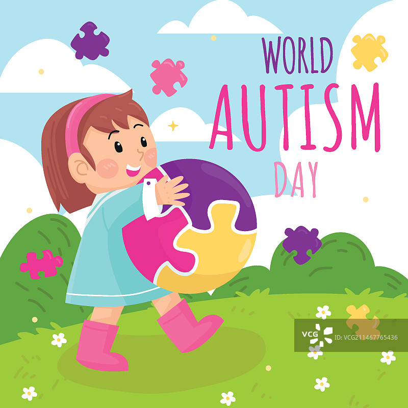 世界自闭症日卡通插画图片素材