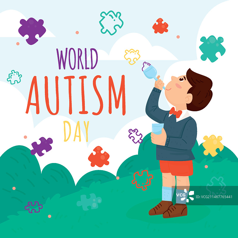 手绘世界自闭症日宣传插画图片素材