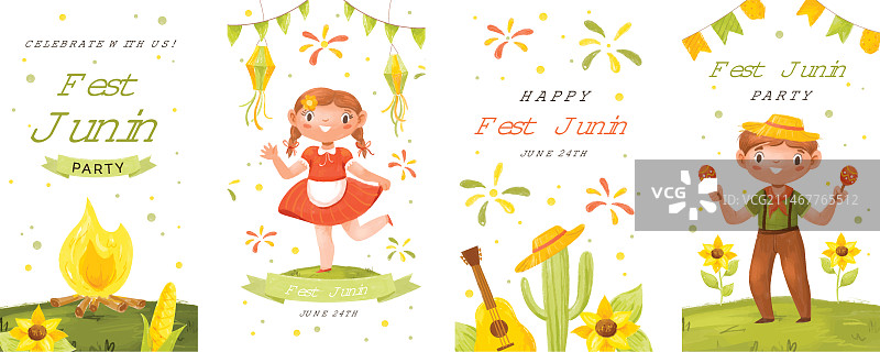 水彩Junina节Instagram故事图片素材