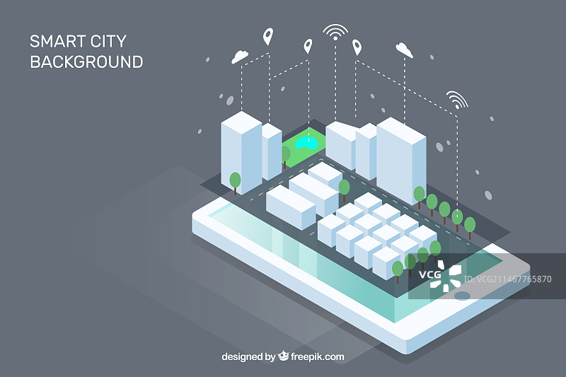 2.5D风格智能城市手机模型图片素材