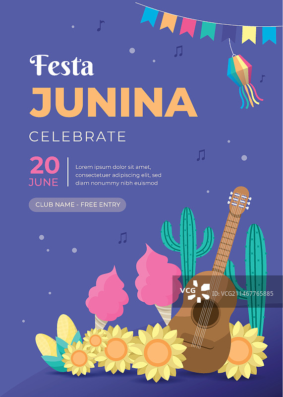 扁平Junina节海报模板图片素材