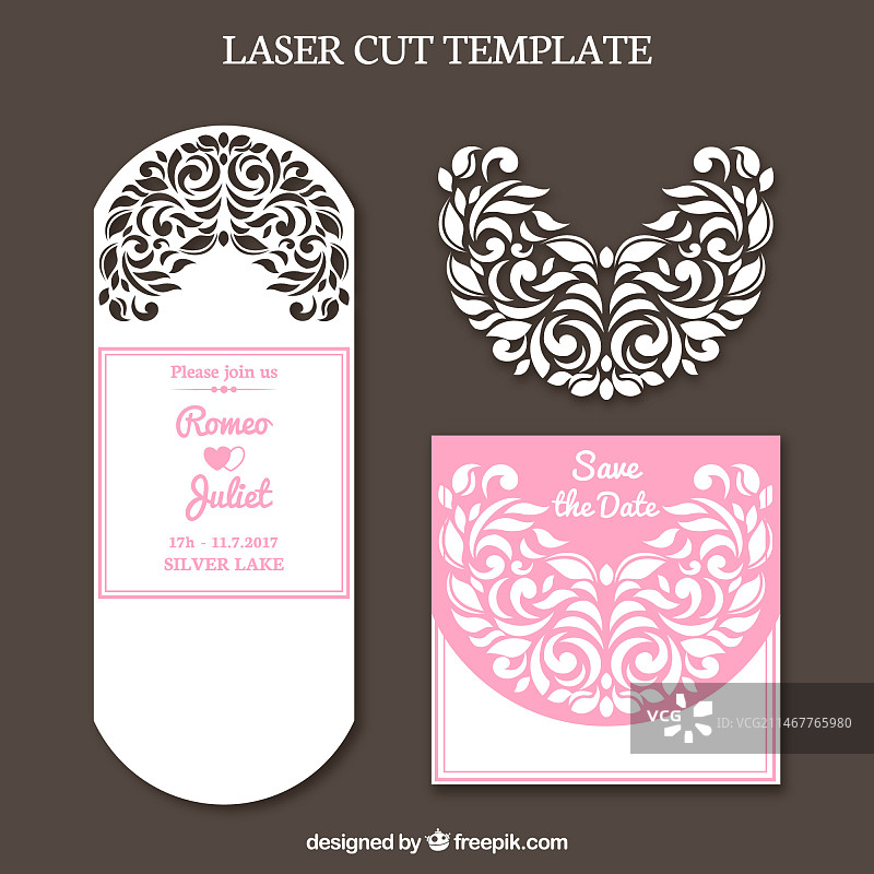 激光切割浪漫婚礼邀请函图片素材