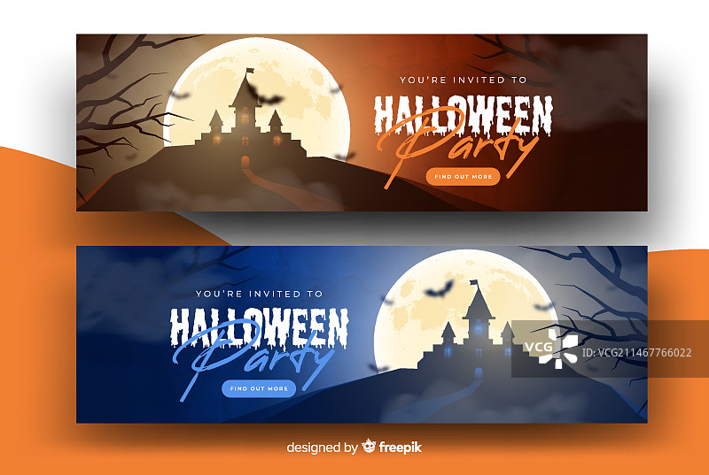 带鬼屋的逼真万圣节banner图片素材