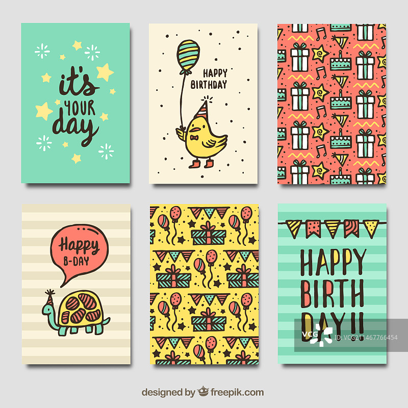 复古生日贺卡（含绘画）图片素材