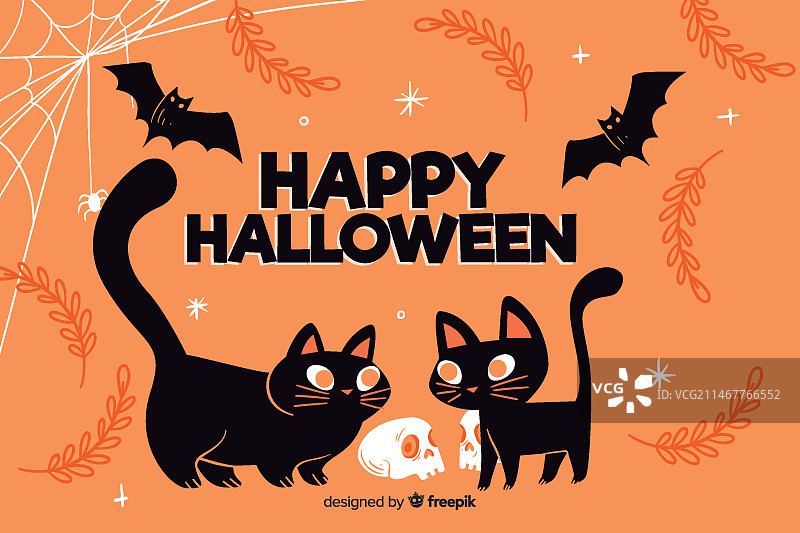 万圣节黑色猫咪手绘背景图片素材