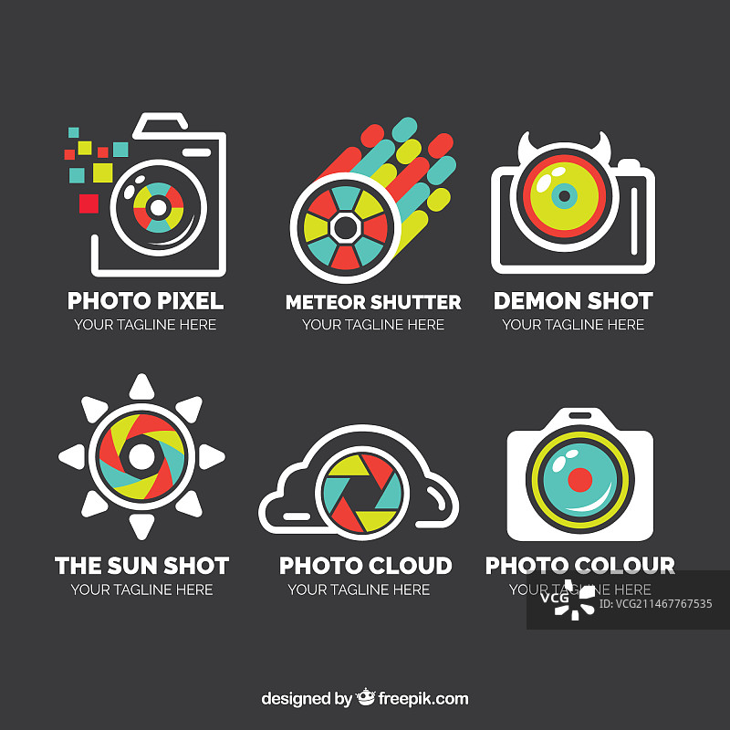 具有彩色细节的摄影线性风格Logo包图片素材