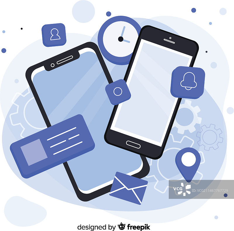 带有应用程序和服务的2.5D手机图片素材